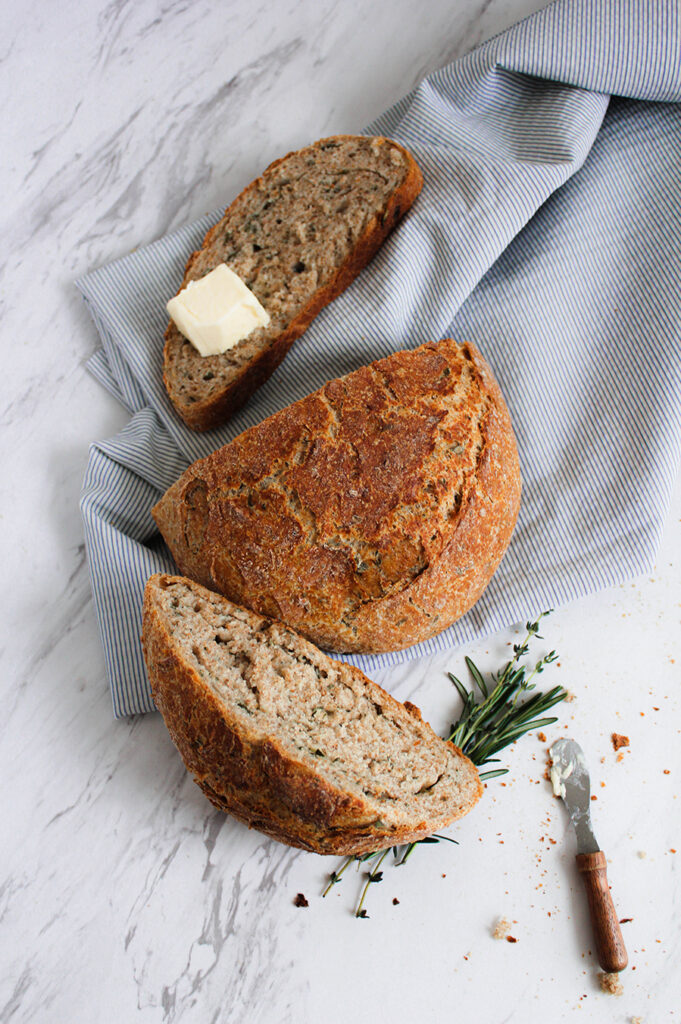 rosemary bread loaf with butter