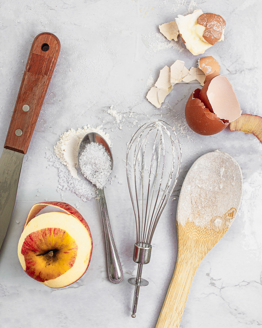 baking tools whisk, wooden spoon and spatula
