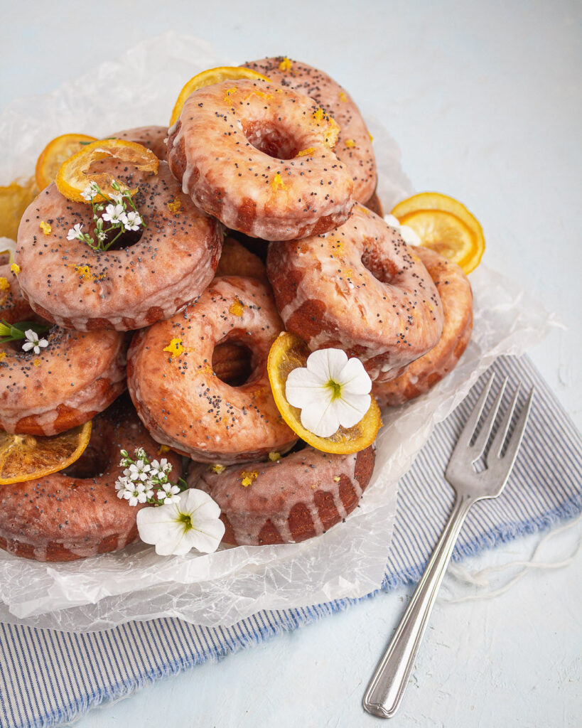 a heap of lemon poppy seed donuts