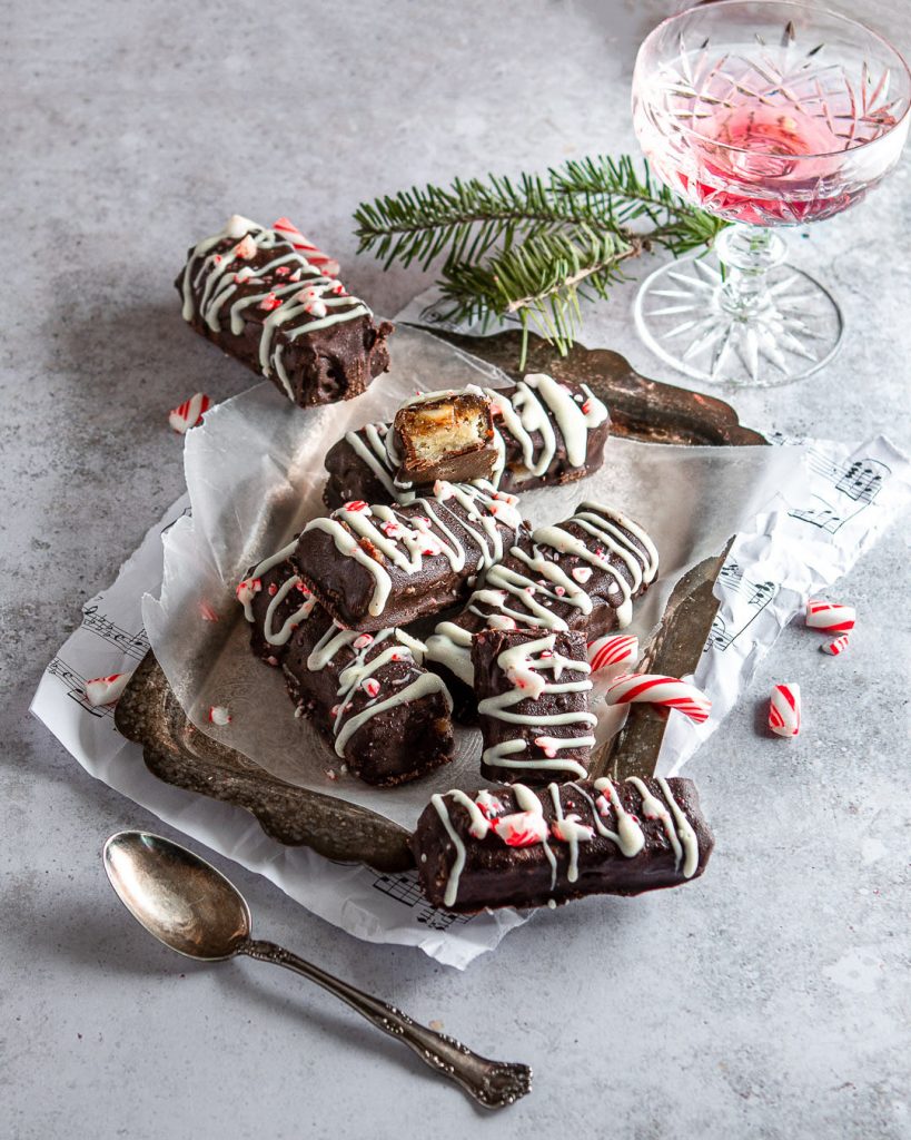 Peppermint twix bars ready to serve