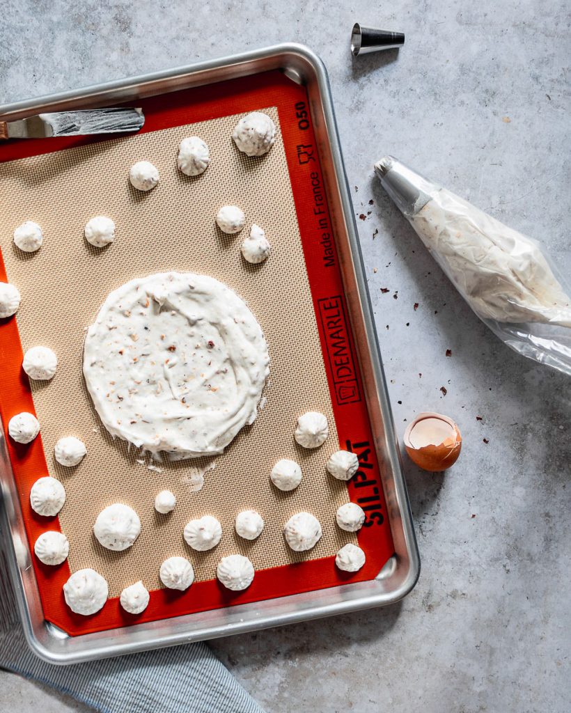 piping hazelnut almond dacquoise cookies