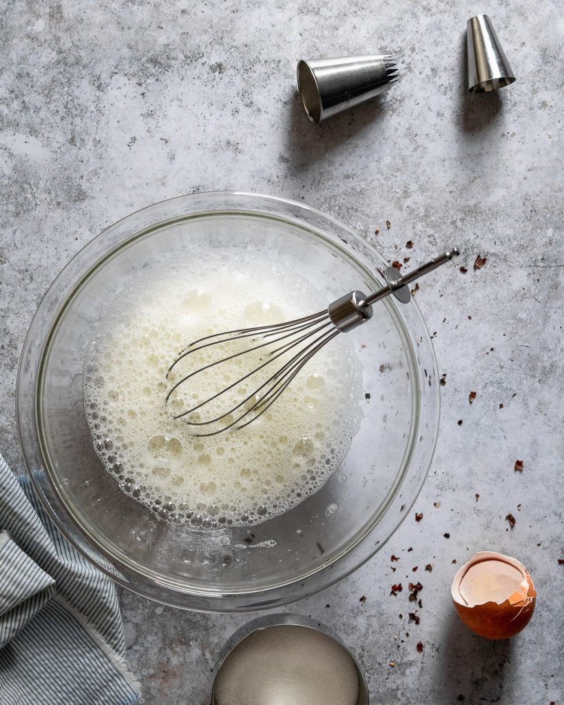 whipping egg whites for hazelnut almond dacquoise cookies