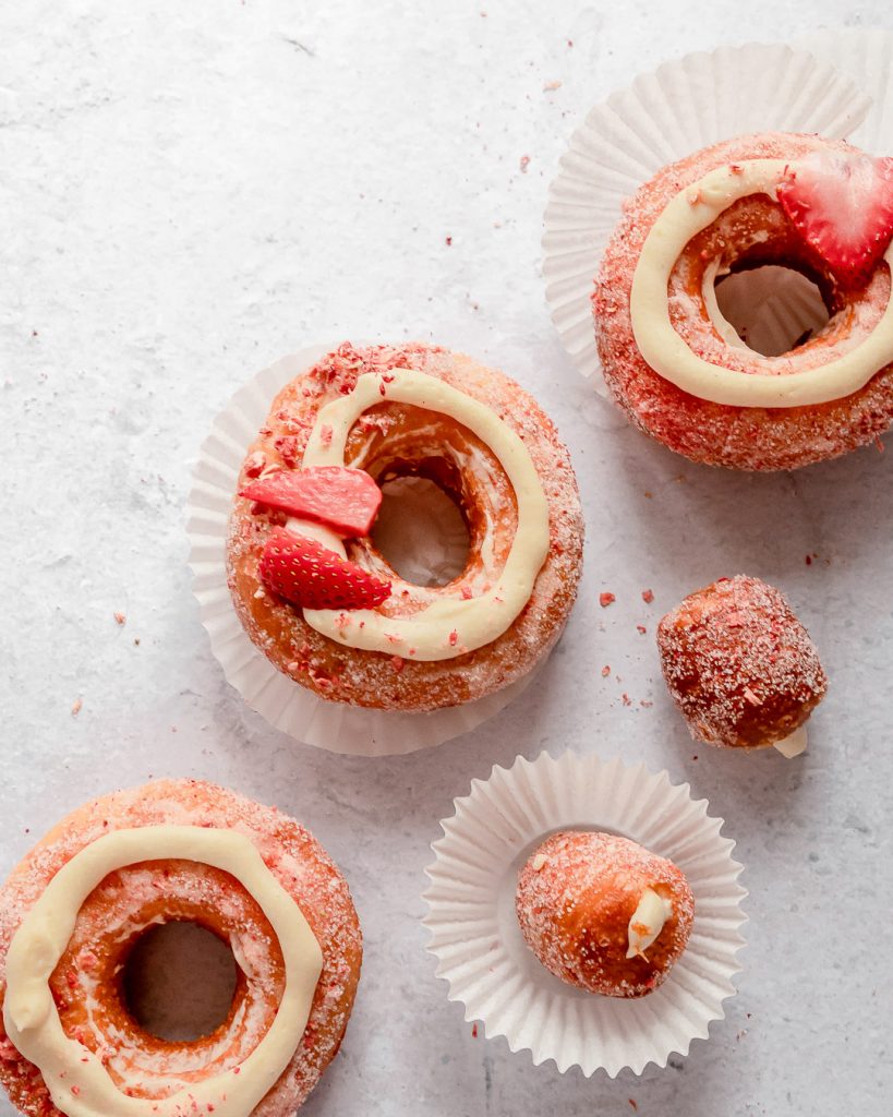 donuts holes and donuts with strawberry sugar