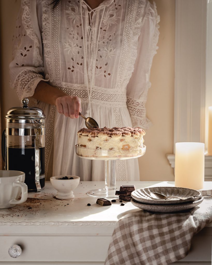 making tiramisu in a french style kitchen